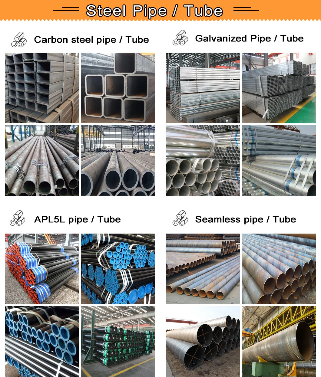 ASTM A500 A36 A53 Ms ERW Hollow Steel Pipe Gi Hot DIP Galvanized Steel Pipe EMT Welded Steel Square Round Pipes